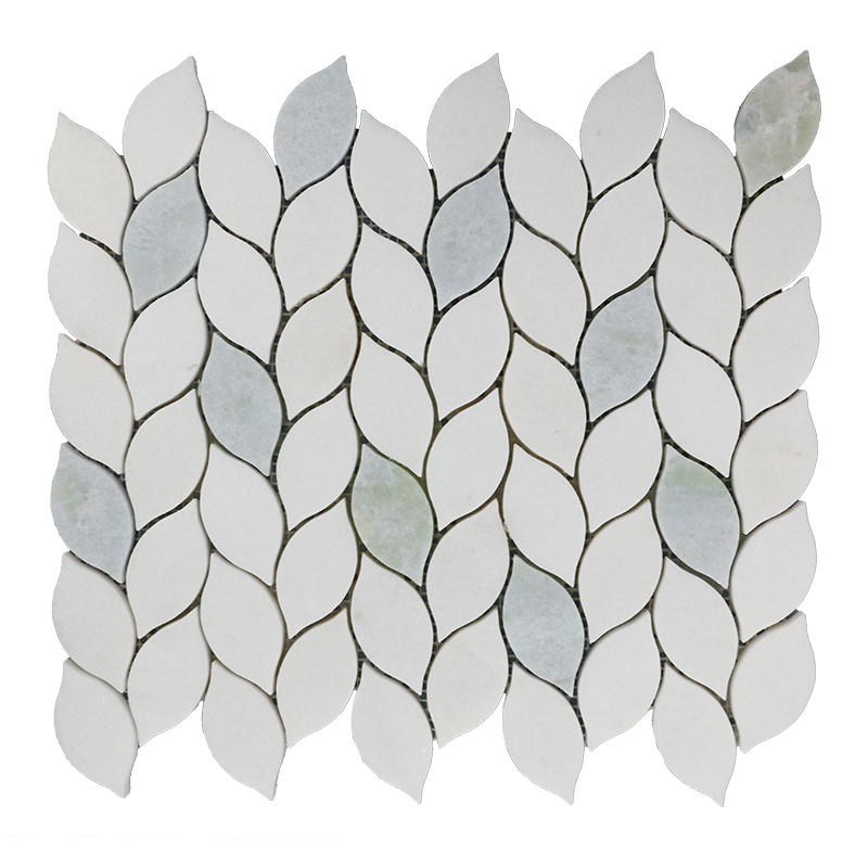 Thassos White and Crystal Blue Leaf Mixed Marble Mosaic