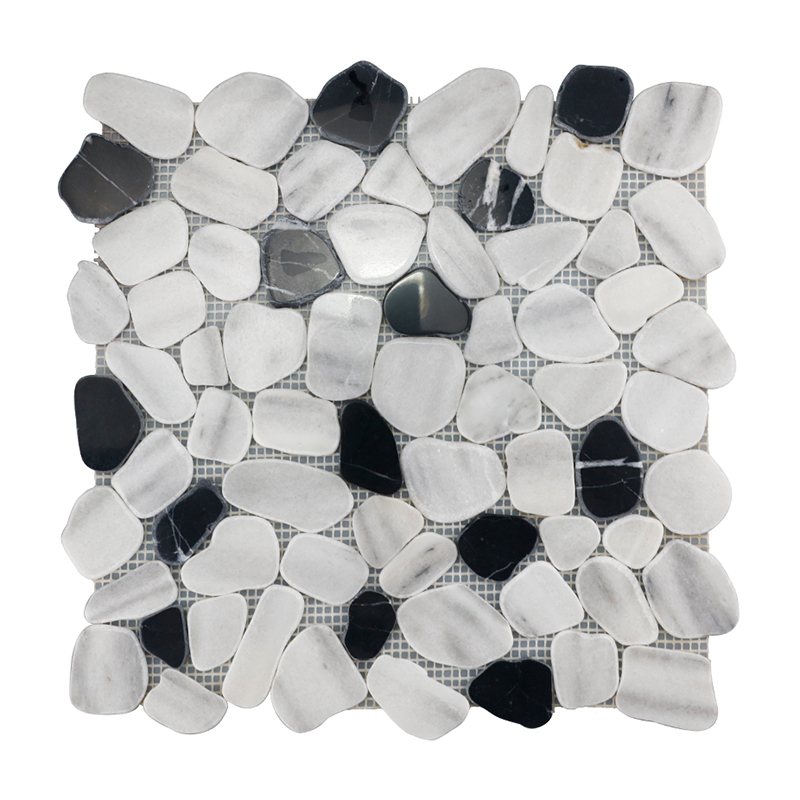 Marmara White and Nero Margiua Pebble-look Marble Mosaic