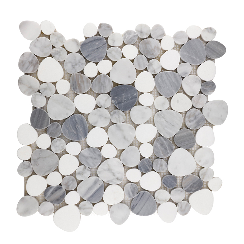 Bianco Carrara,Bardiglio and Thassos Pebble-look Marble Mosaic