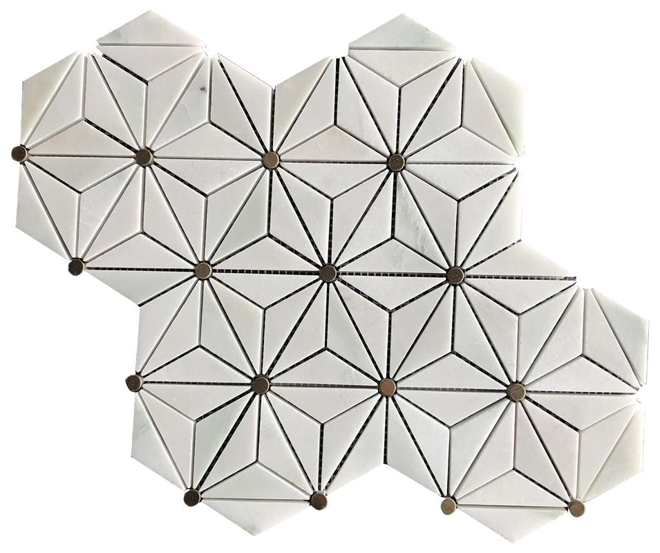 Danba White and Brass Triangle Hexagon Marble Mosaic